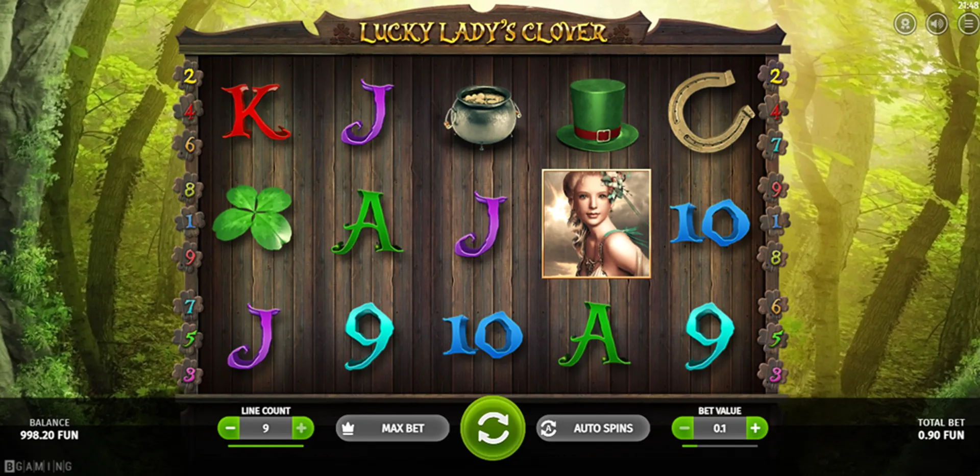 Juego base de la slot Lucky Lady's Clover