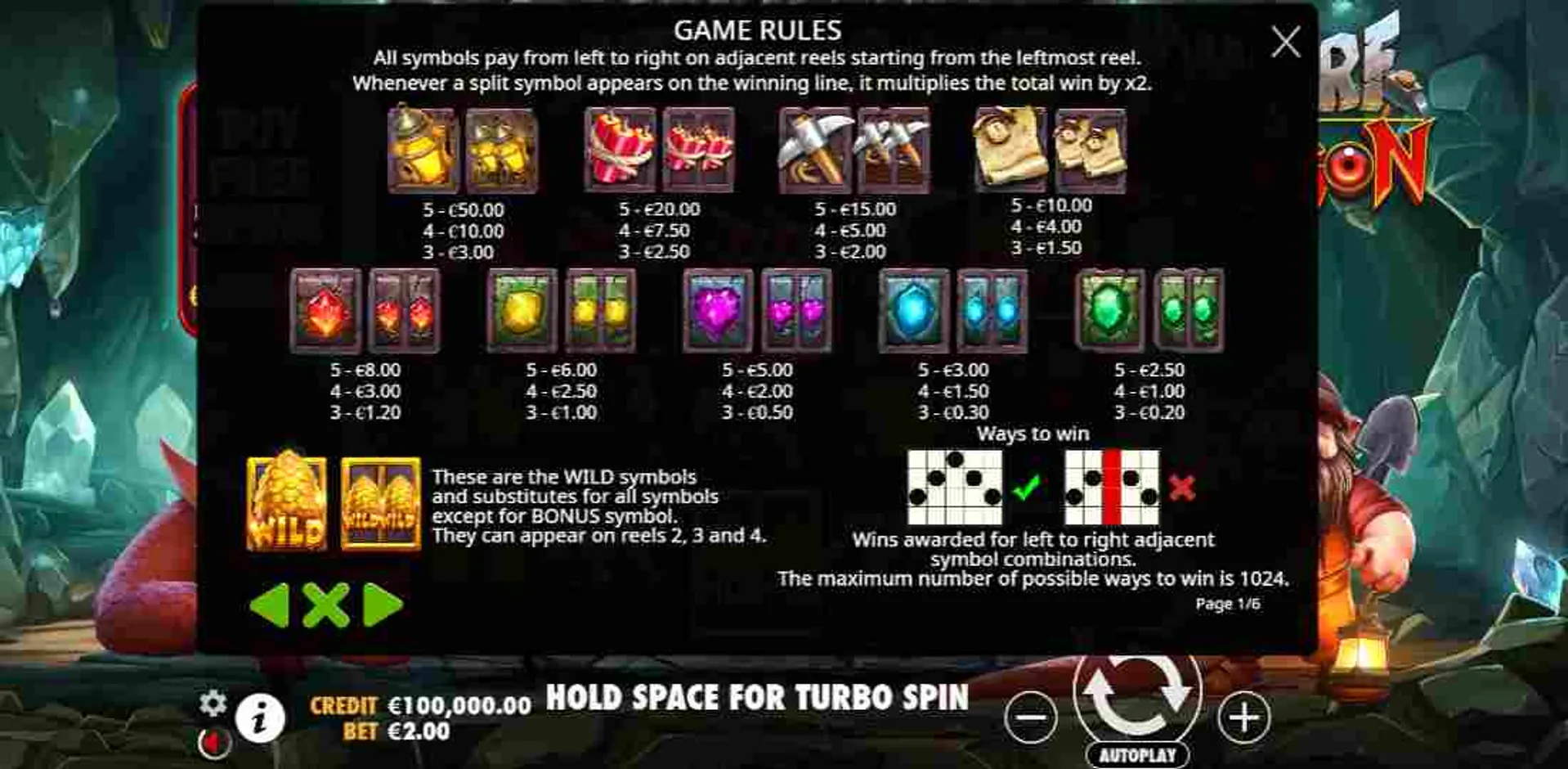 Dwarf & Dragon slot paytable