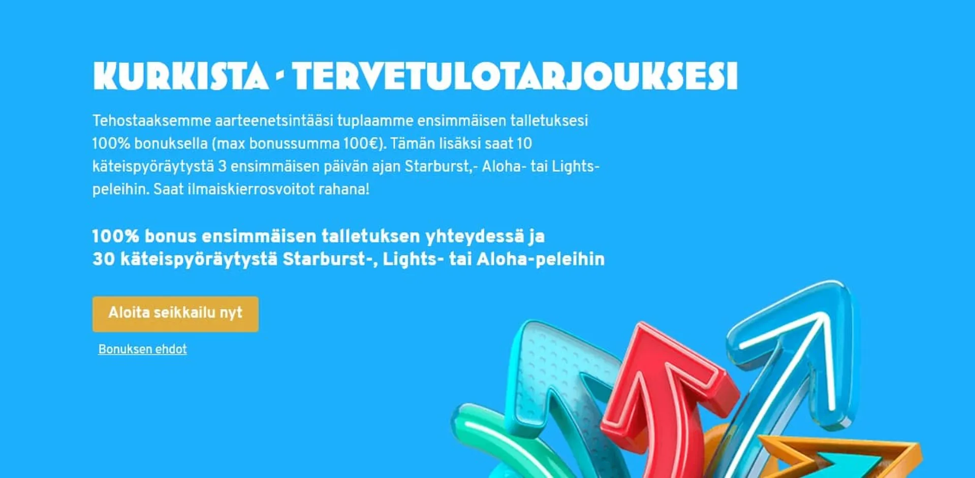 Erivärisiä kolmiulotteisia nuolia ja tekstiä tarjouksesta