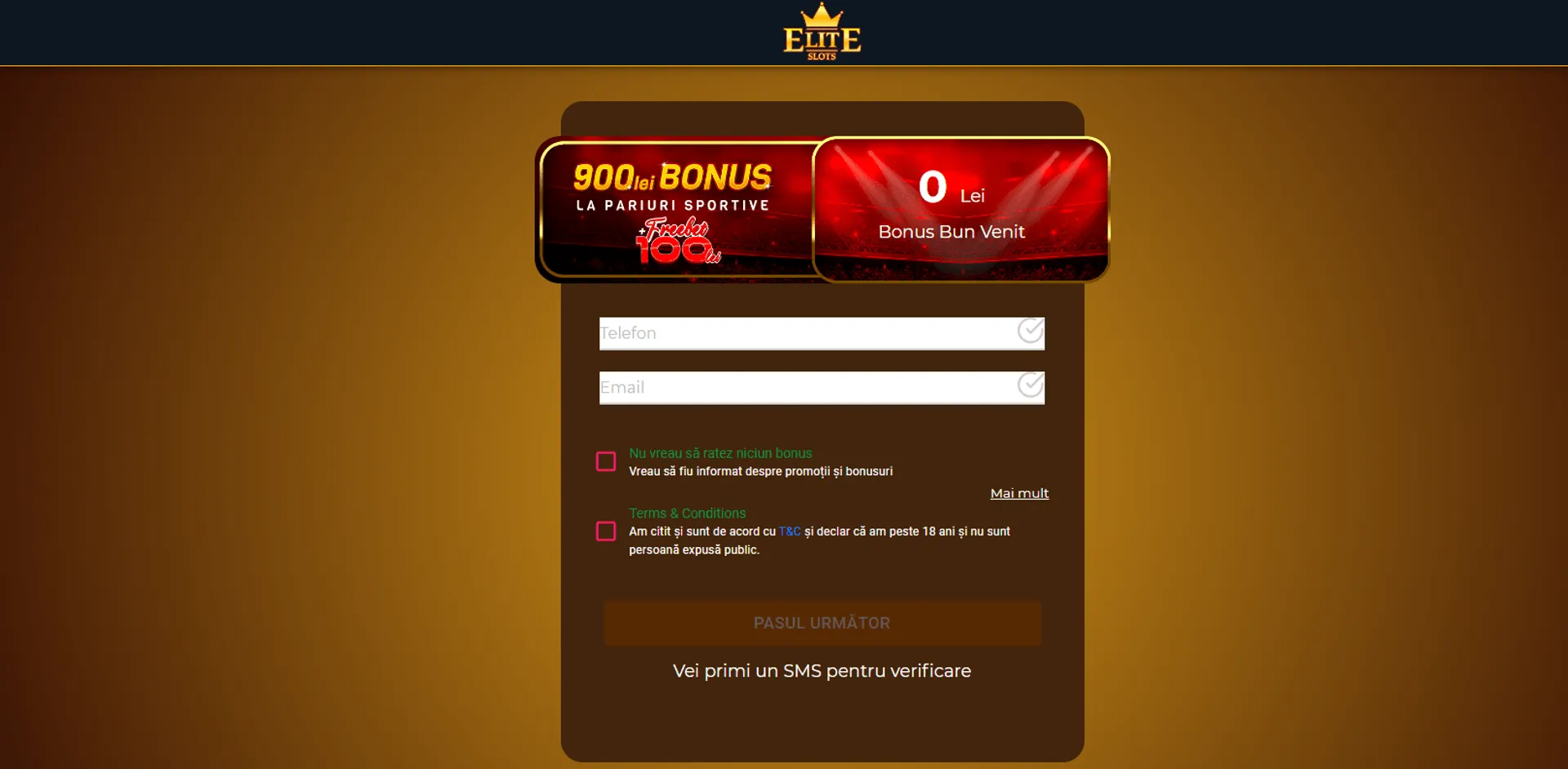 Înregistrare la Elite Slots casino