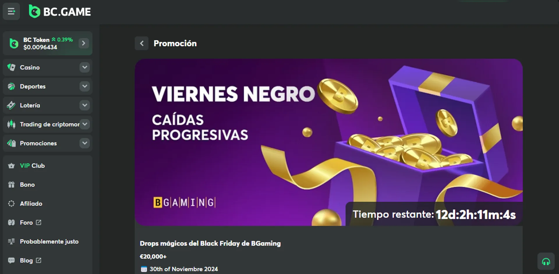 Puedes obtener un premio en el casino BC.Game por ocasión del Black Friday