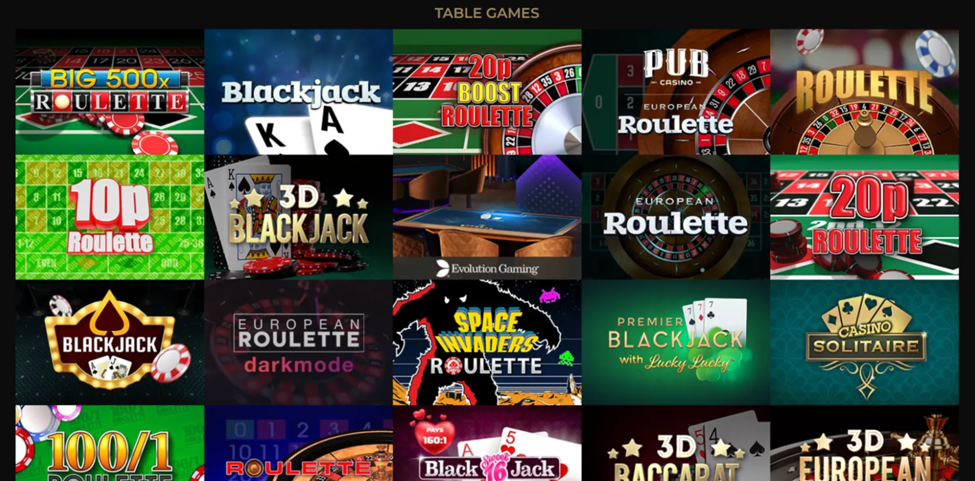 Pub Casino table games