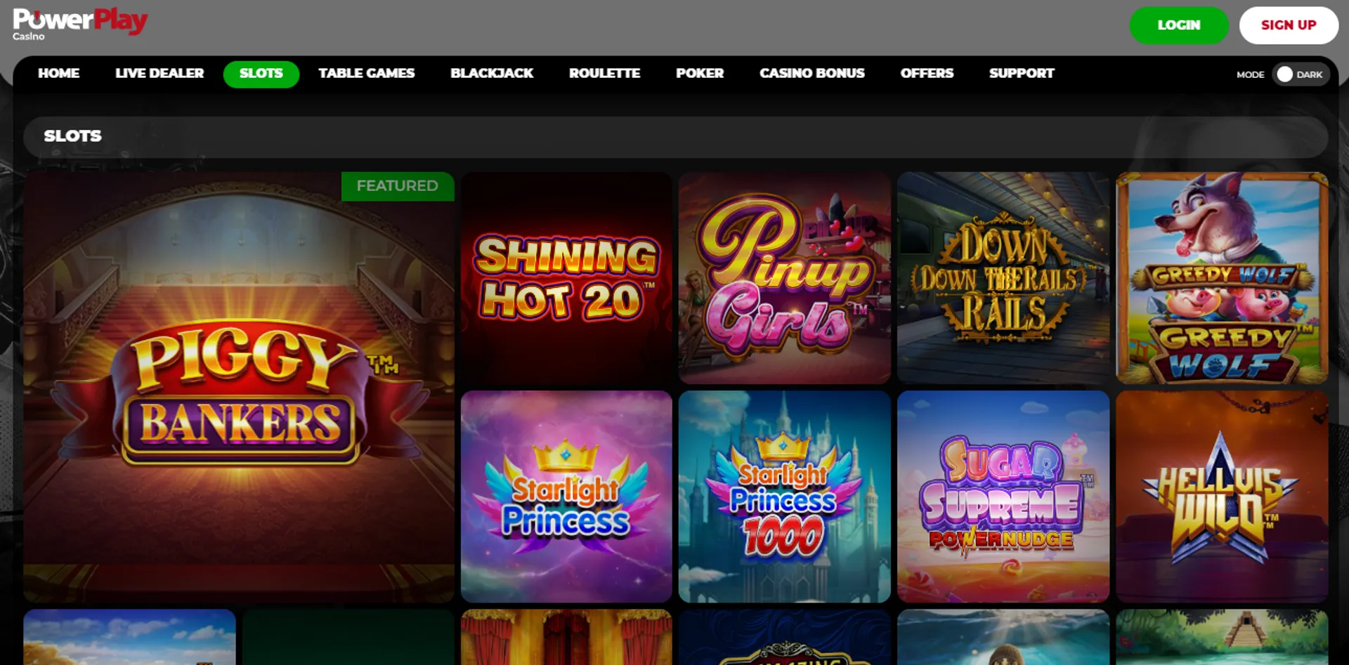 Powerplay tiene una sección completa de juegos de casino