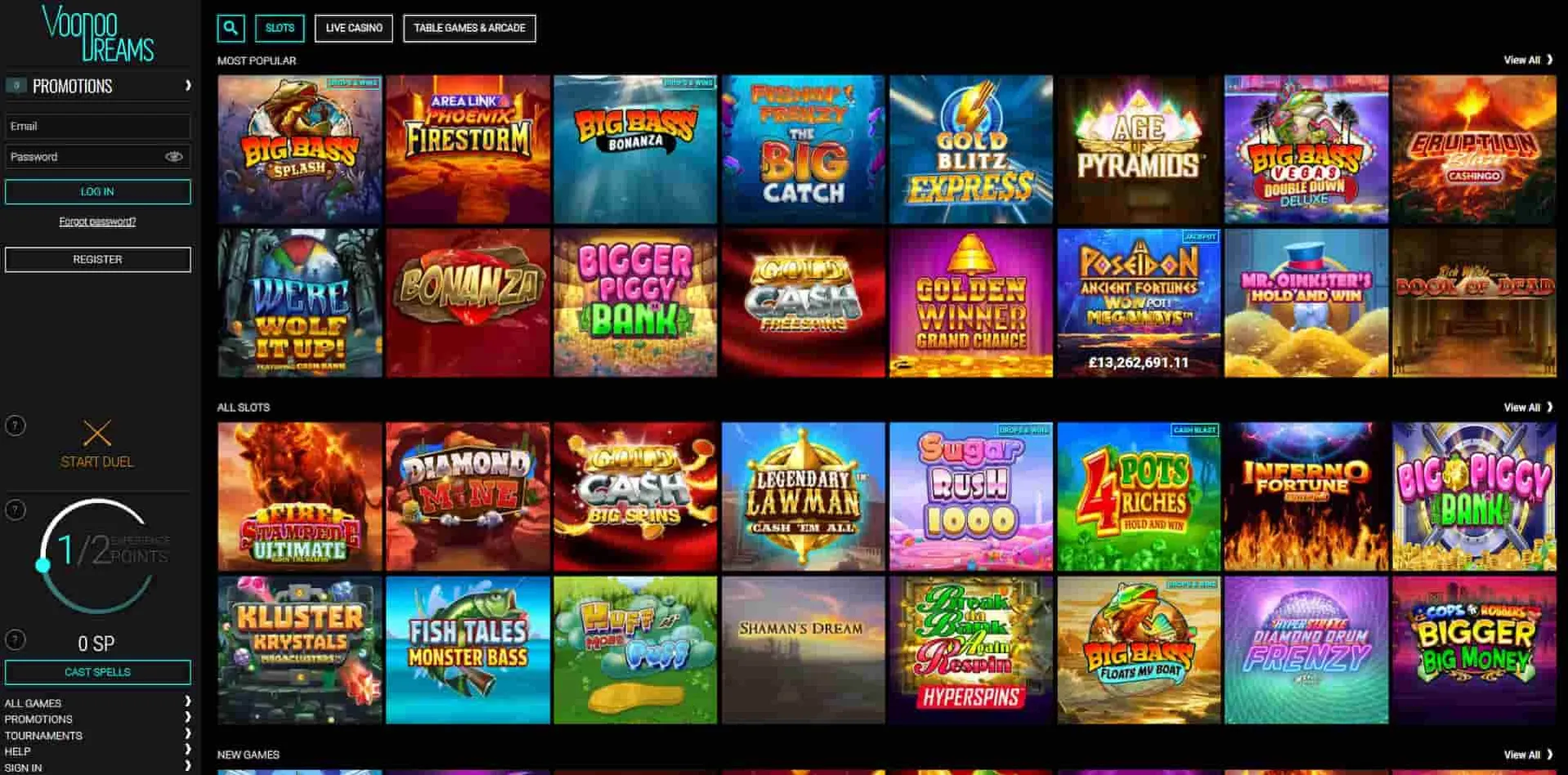 Slot selection at Voodoo Dreams Casino