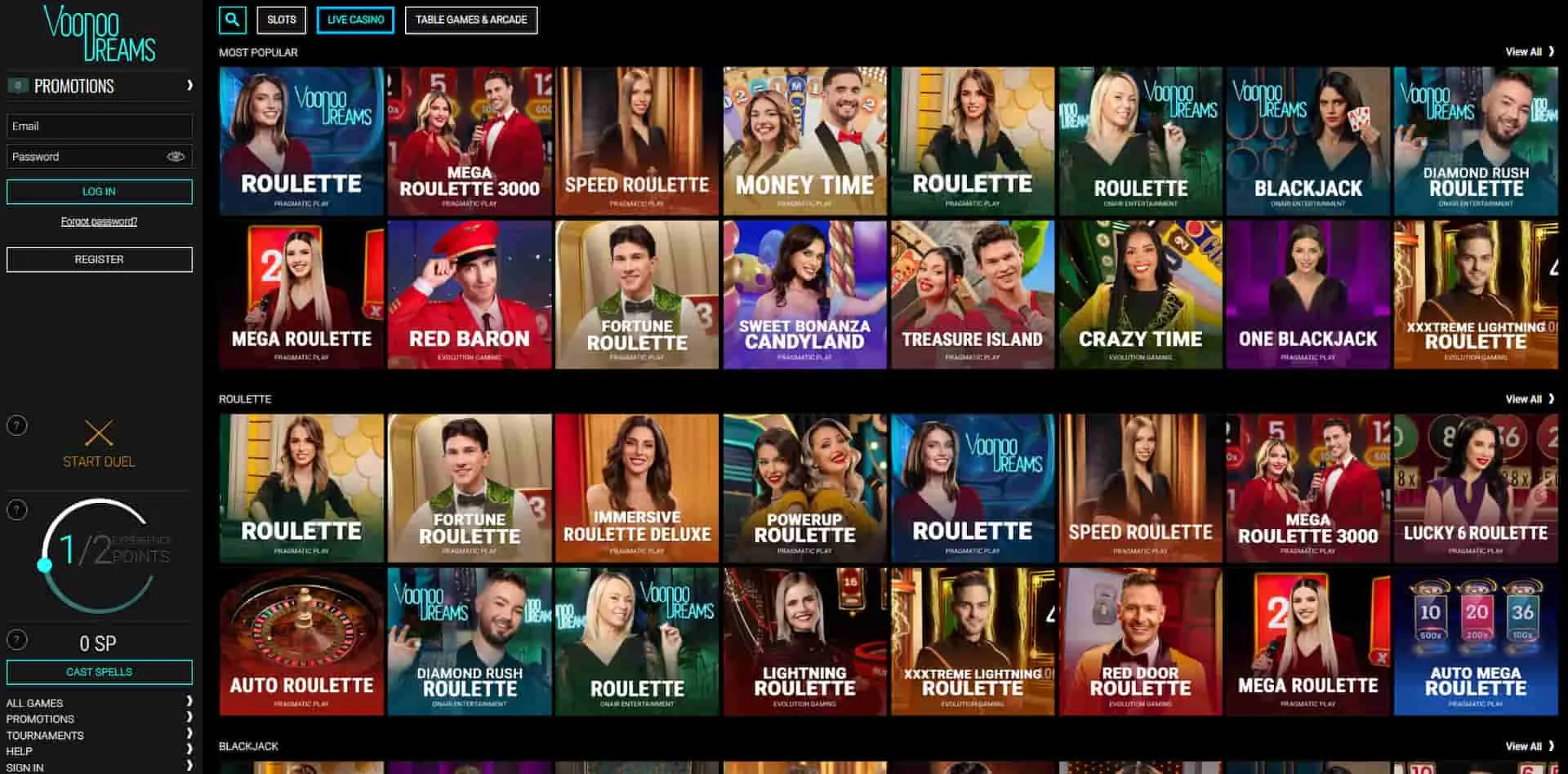 Live casino at Voodoo Dreams