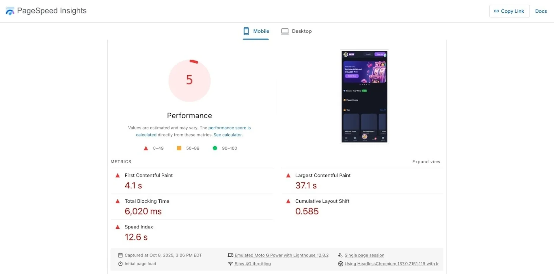 Chip'n Win user experience and site performance