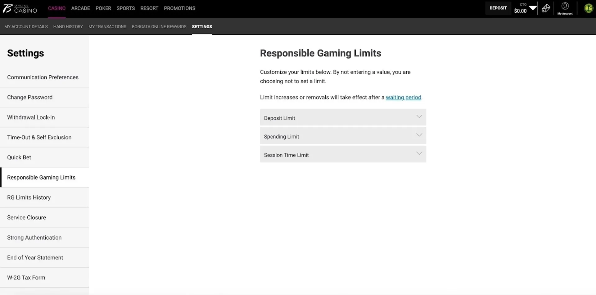 Responsible gaming limits at Borgata casino
