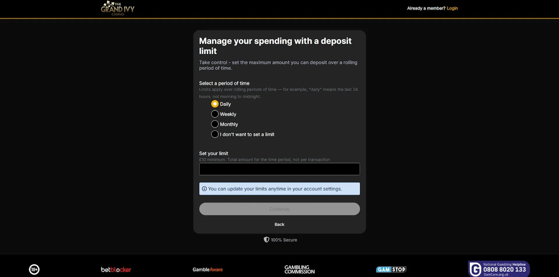 Grand Ivy Casino responsible gambling tools