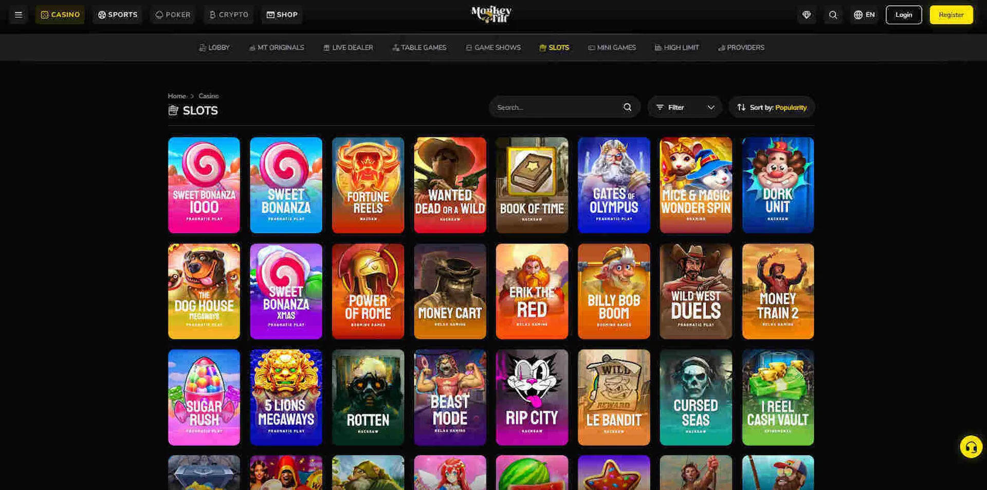 Slots you can play at Monkey Tilt Casino