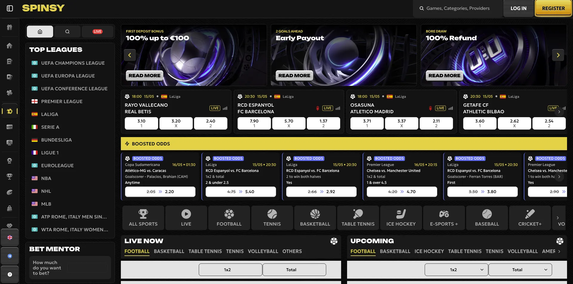 Spinsay SportsBook Section