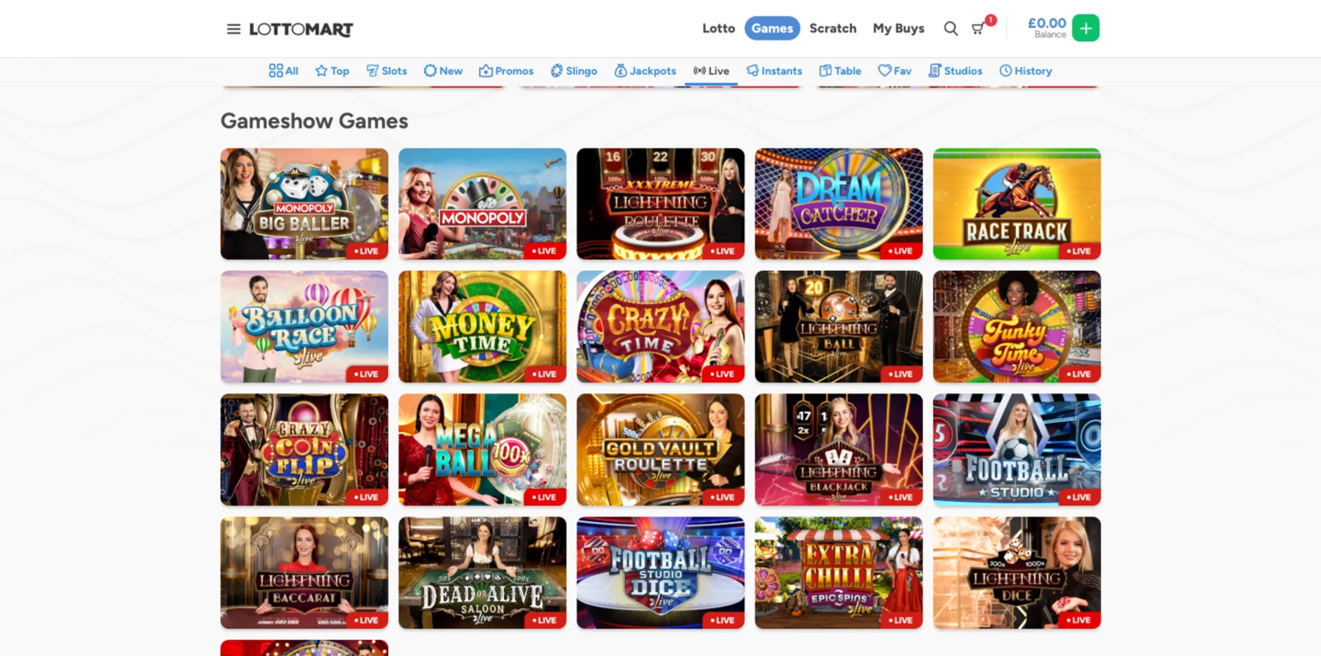 Lottomart live casino games