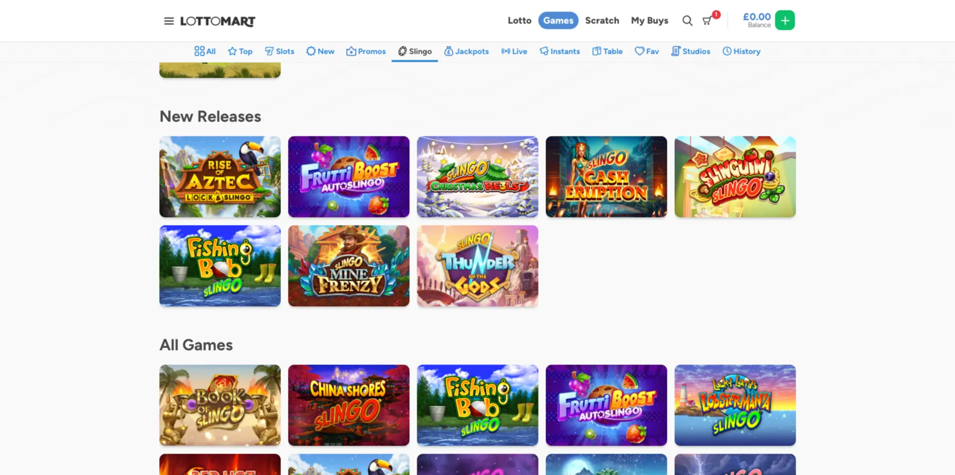 Lottomart exclusive games and slingo