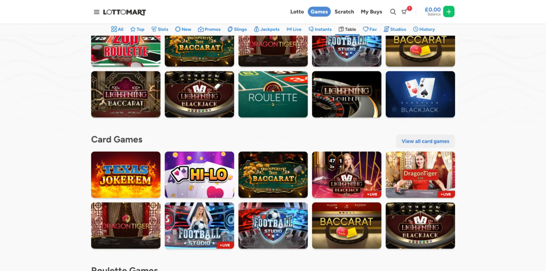 Lottomart table games