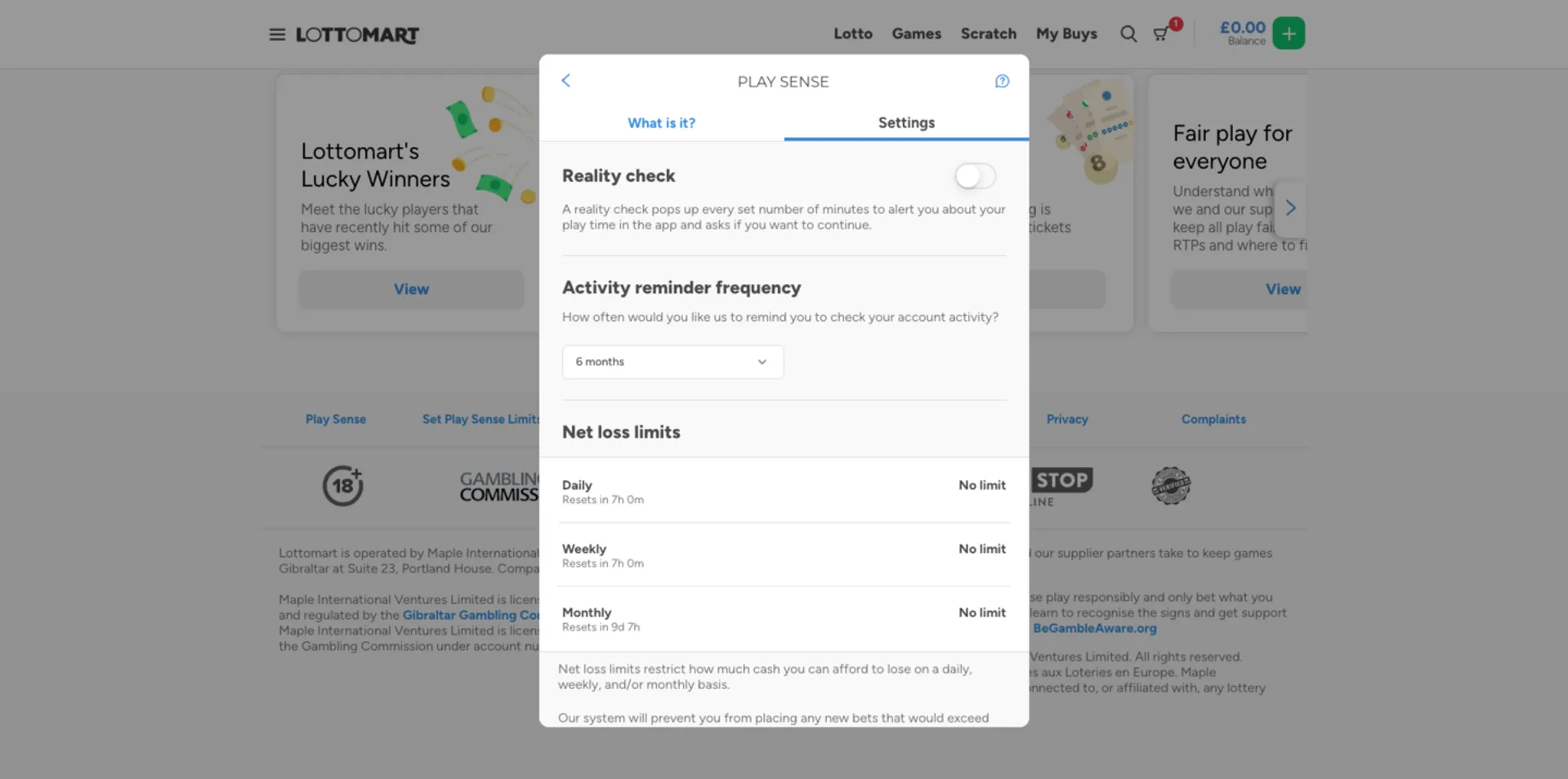 Lottomart responsible gambling tools