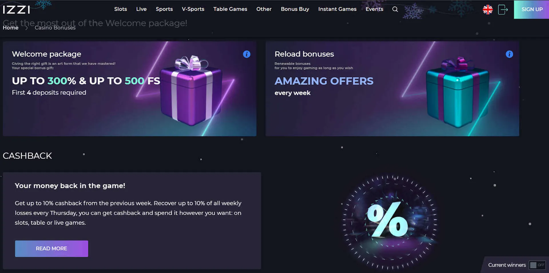 Bonuses we like at Izzi Casino