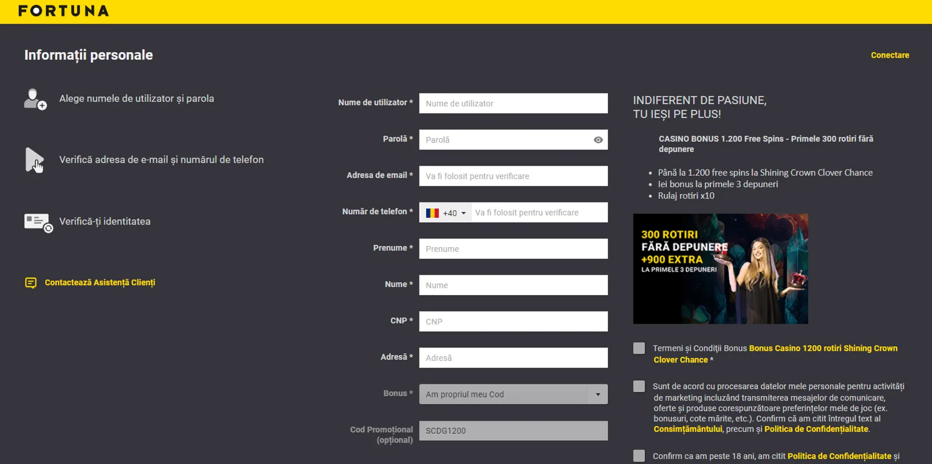 Formular de inregistrare efortuna