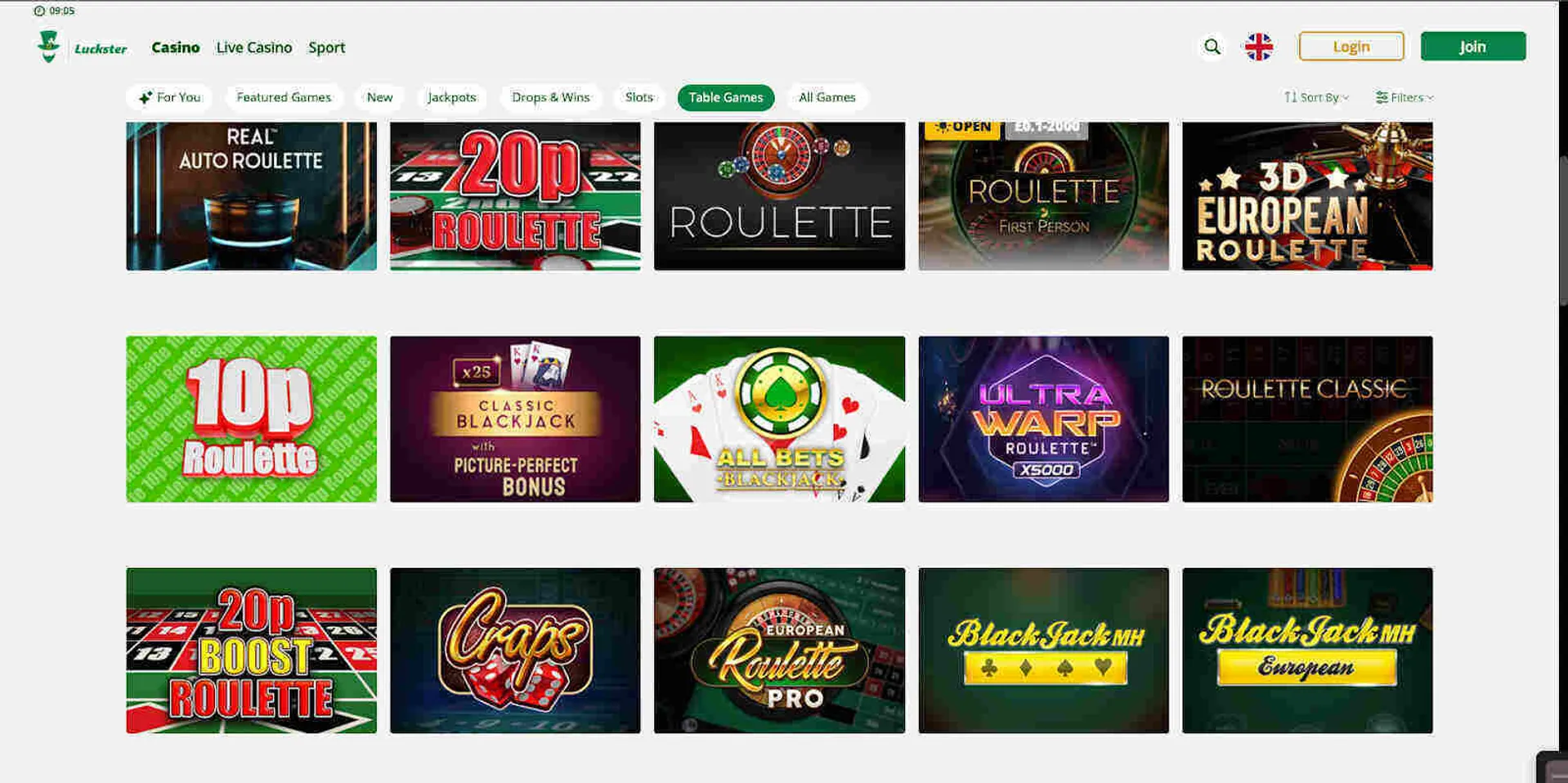 Luckster table games