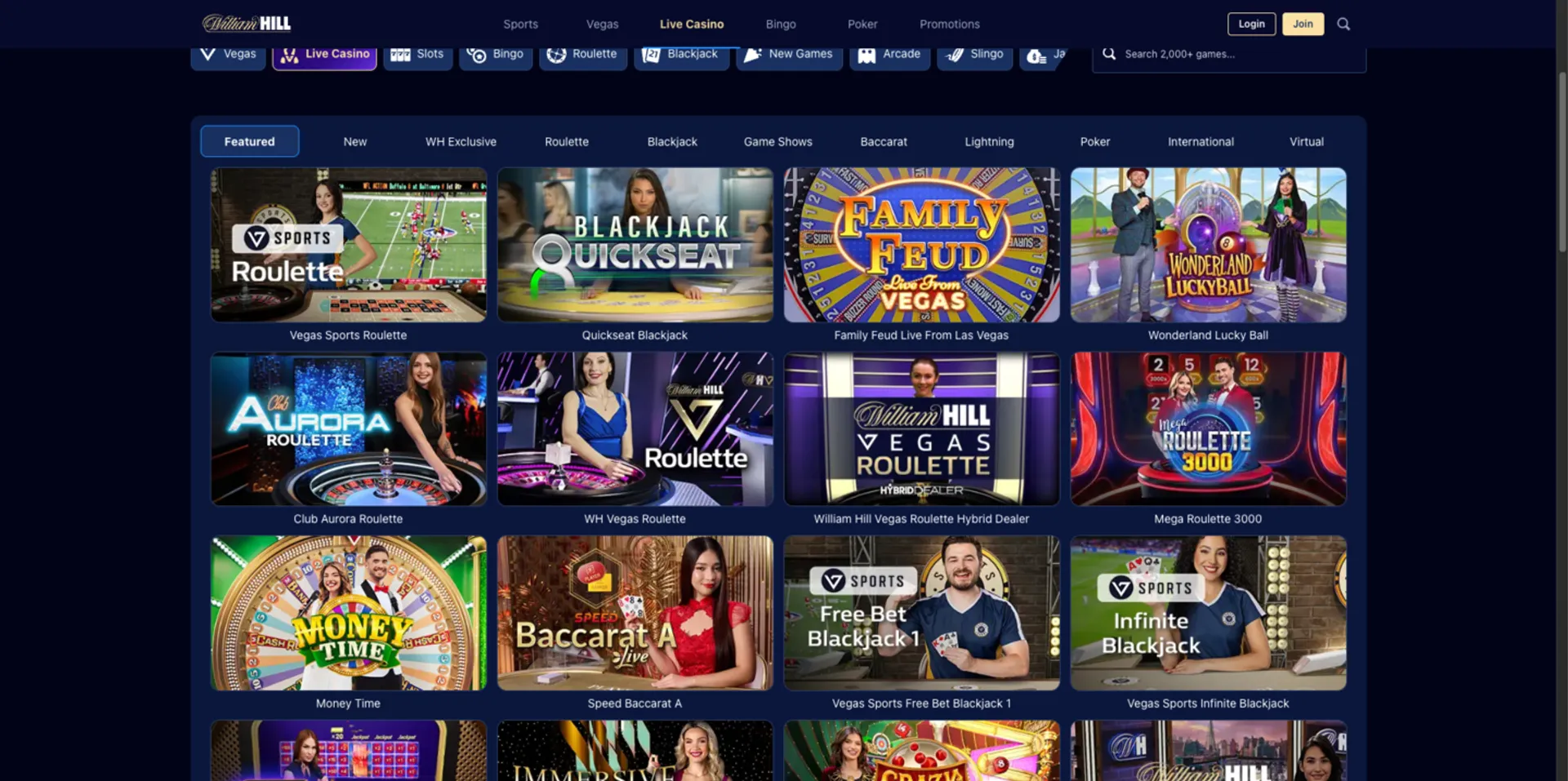 Live casino at William Hill