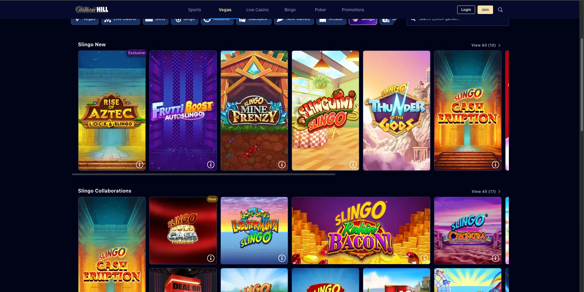 Exclusive games and Slingo at William Hill