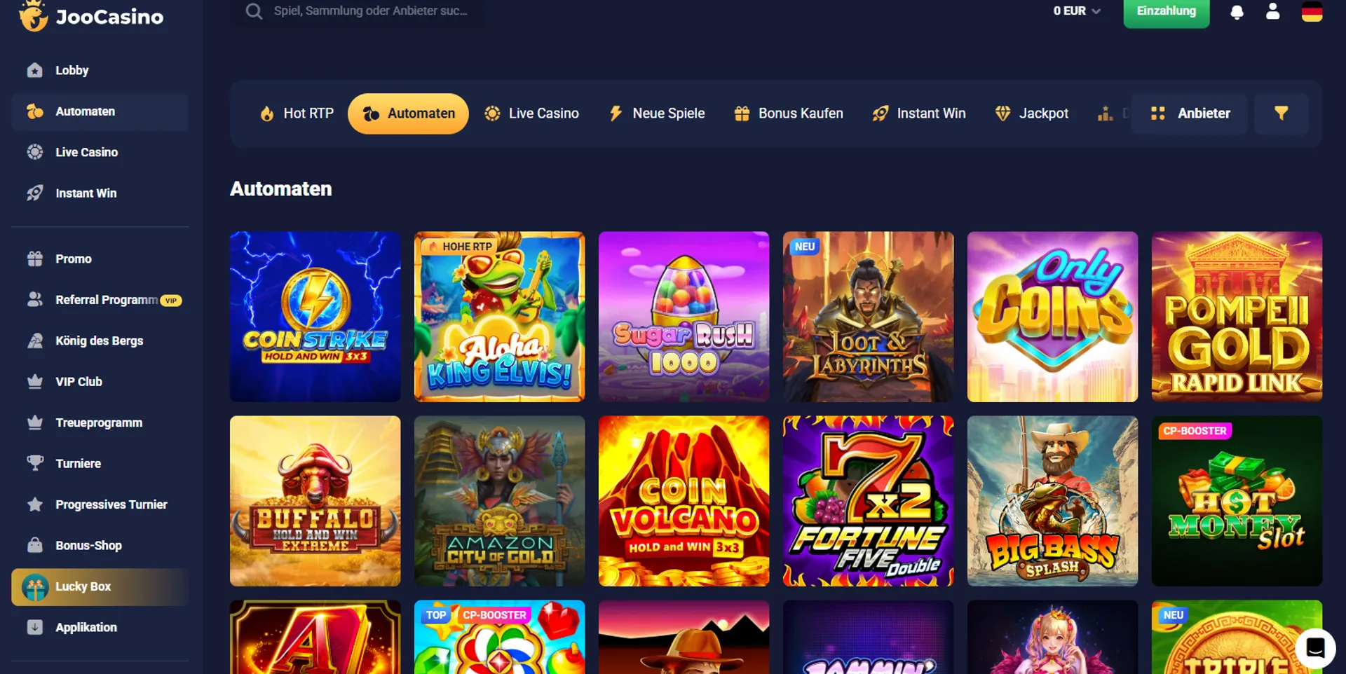 Spielangebot Joo Casino