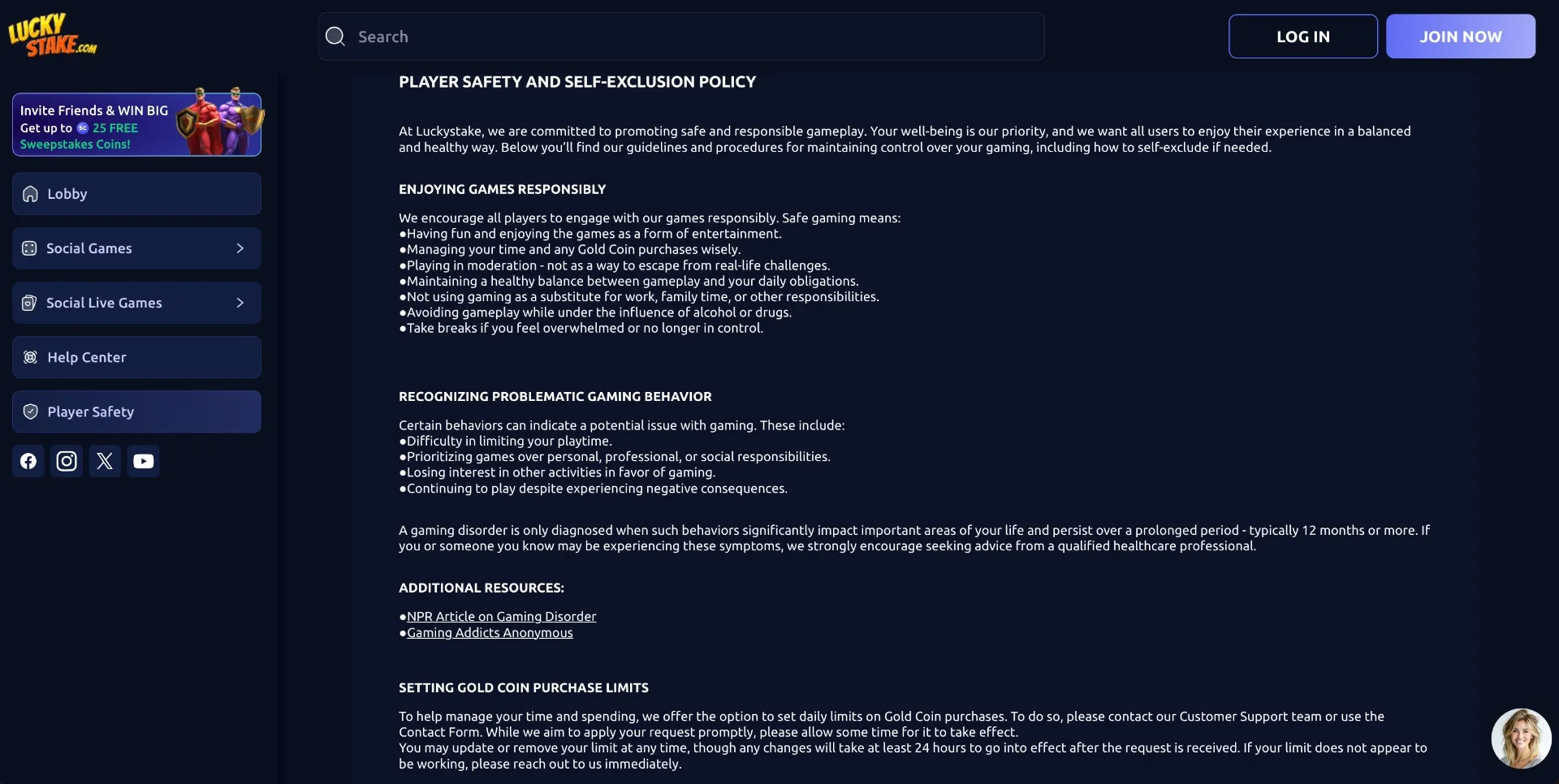 Luckystake casino responsible gaming