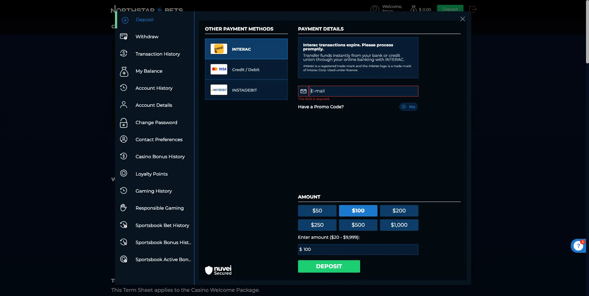 NorthStar Bets welcome offer