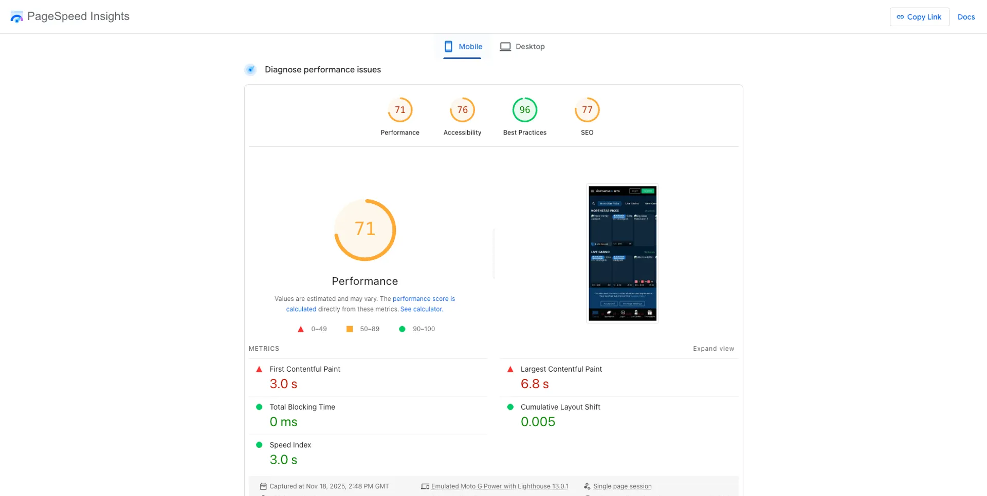 User experience and site performance Canada