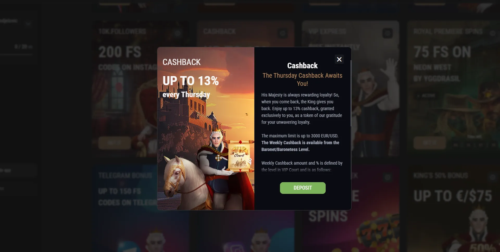 King Billy casino cashback bonus