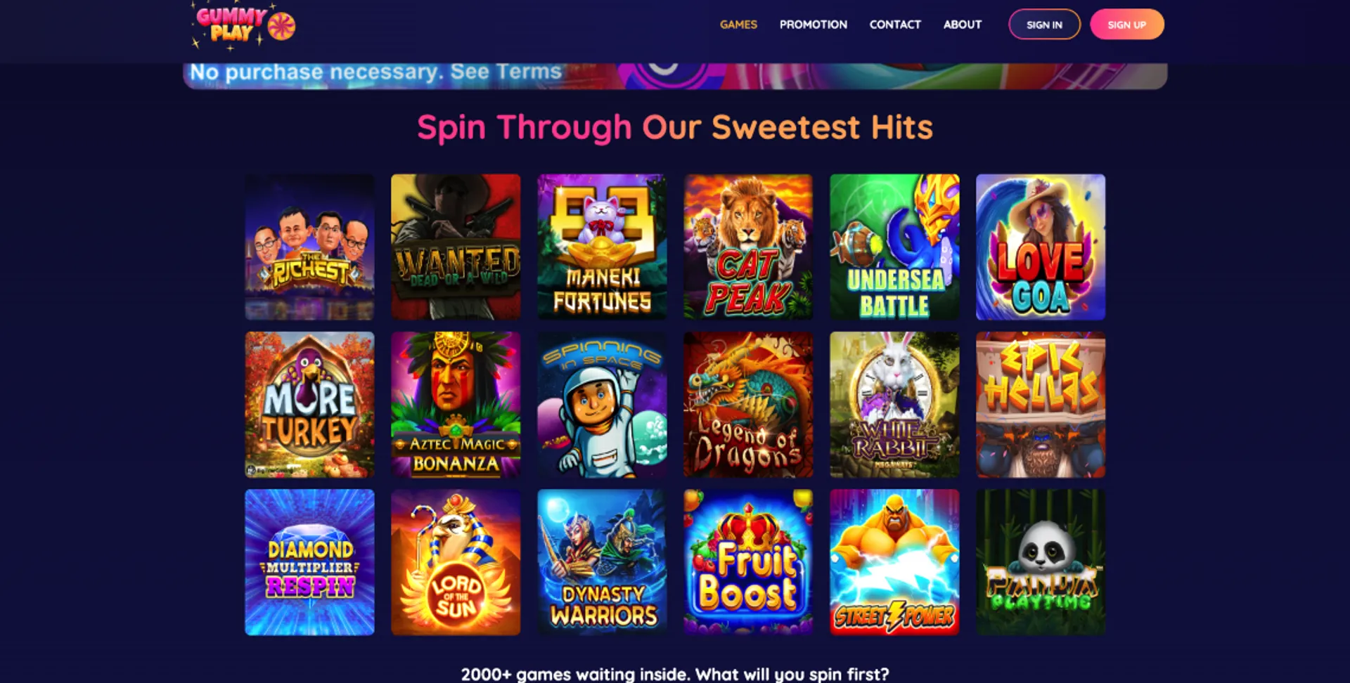 Casino game selection at GummyPlay