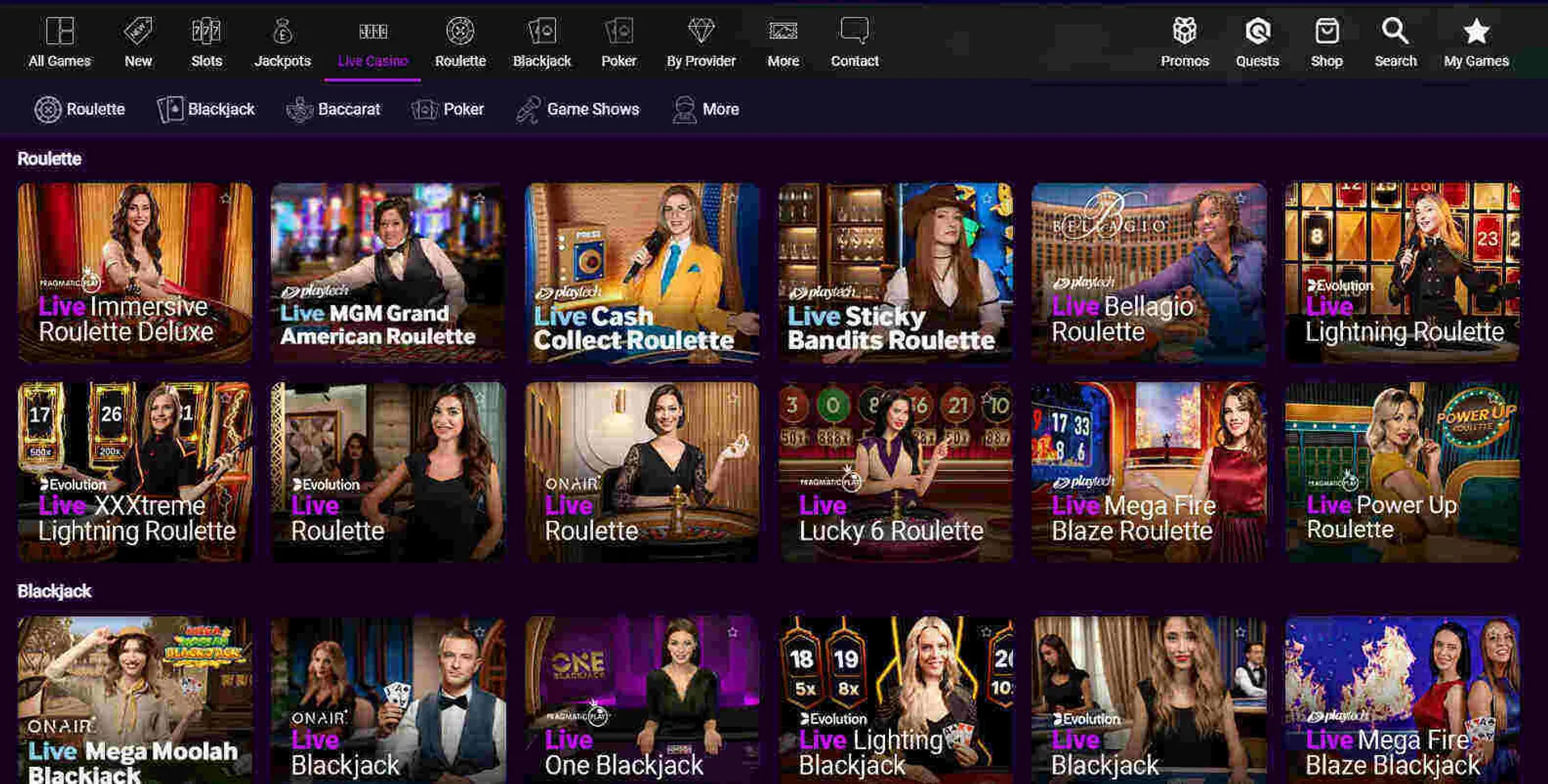 Jackpot City live casino tables