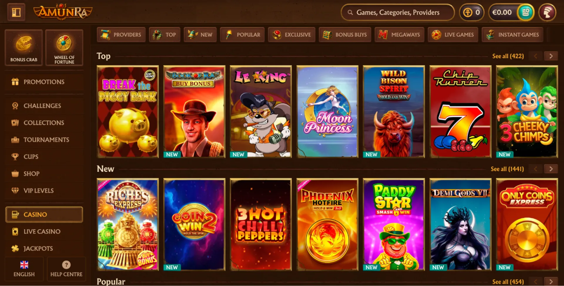 Games at AmunRa casino