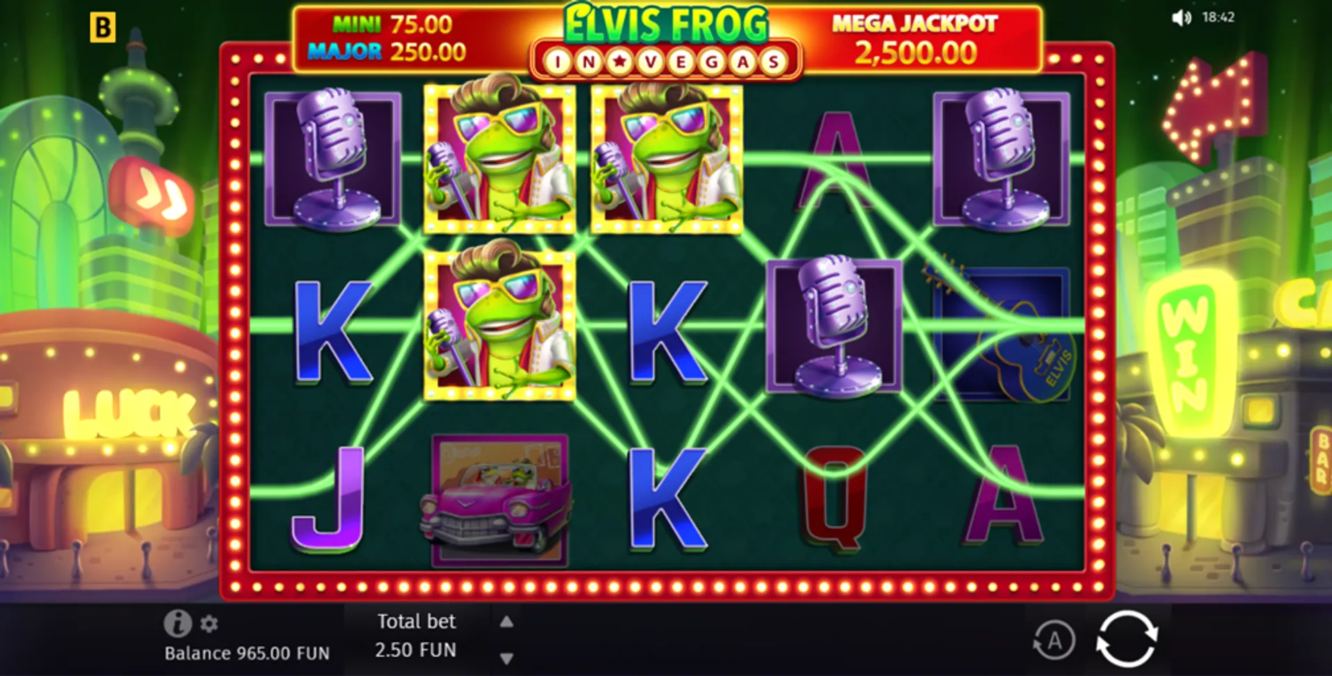 Juego base en la slot Elvis Frog in Vegas