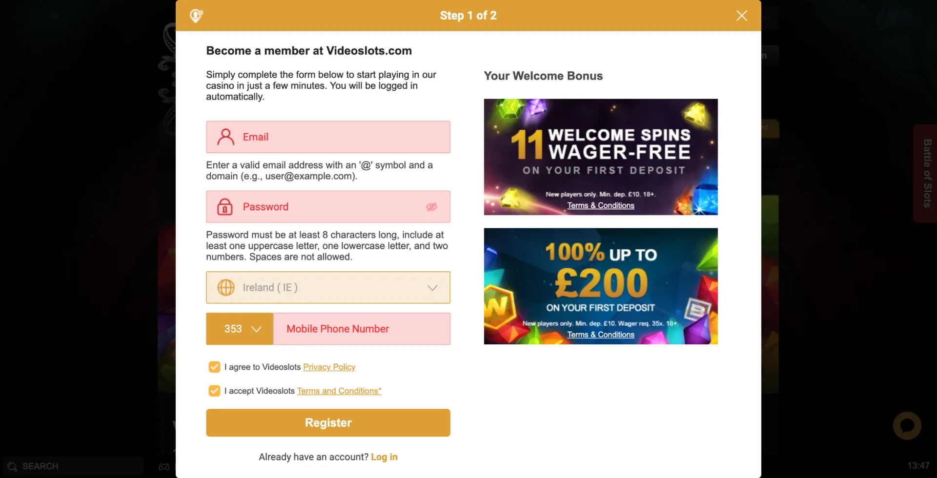 VideoSlots sign up offer