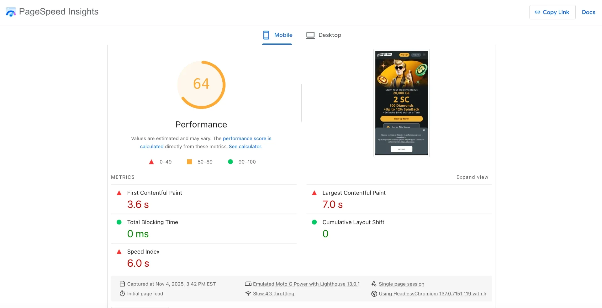 Lucky Bits Vegas user experience and site performance