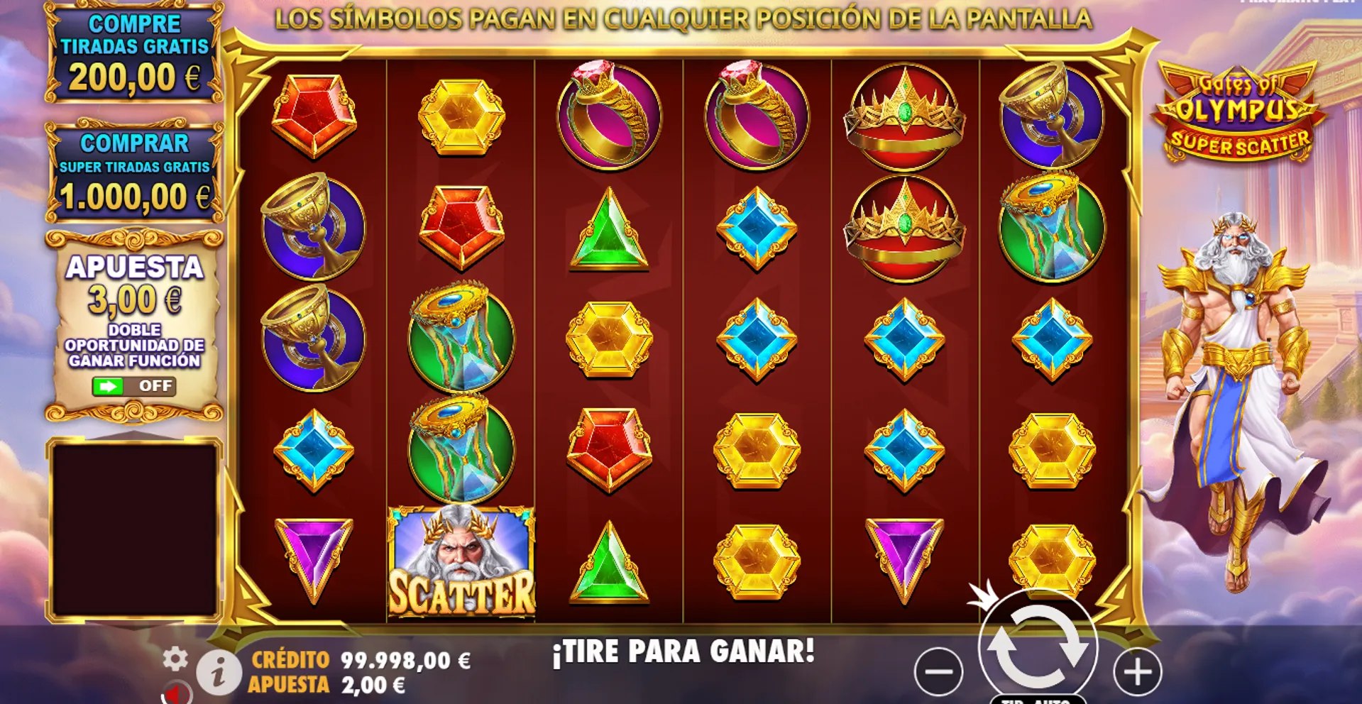 Así se ve el juego base de Gates of Olympus Super Scatter