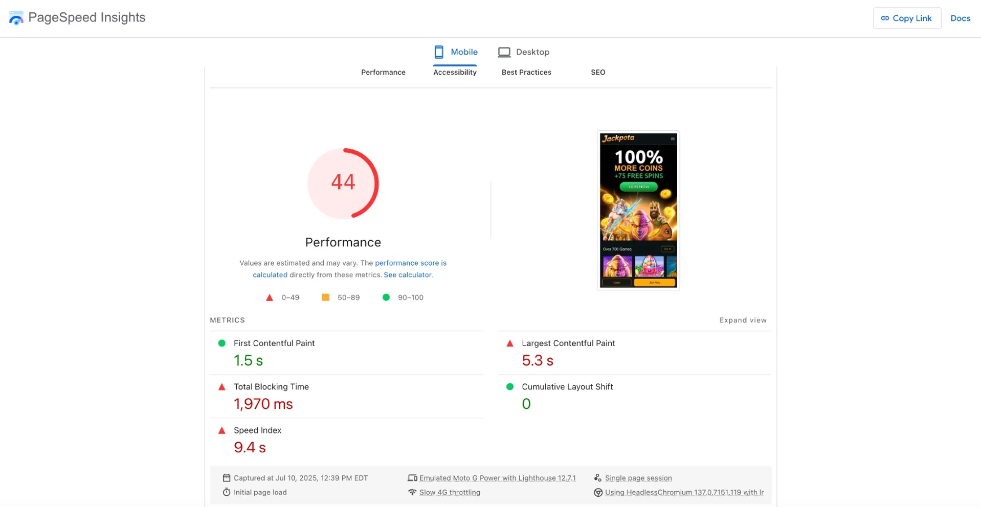 Page Speed Mobile Insights