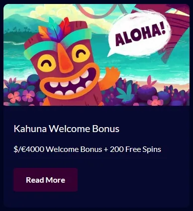 Kahuna Casino welcome bonus