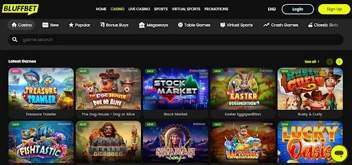 Casino game selection at bluffbet casino