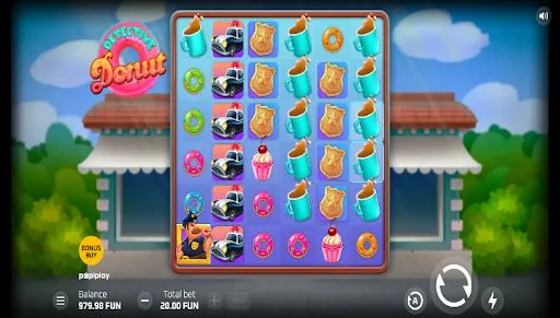 Base gameplay in the Detective Donut slot machine