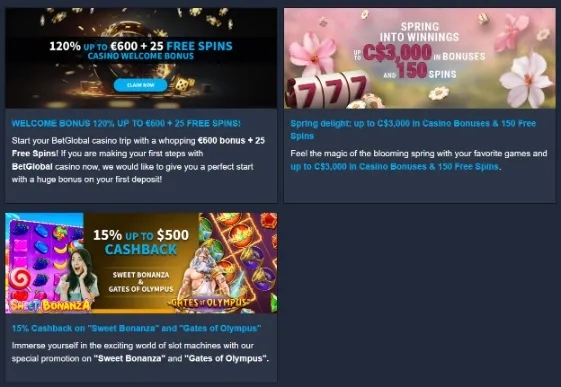 Available BetGlobal Casino bonuses for gamblers