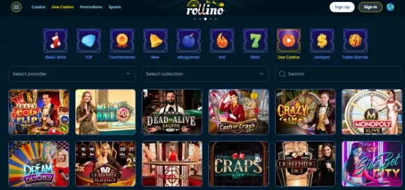 Live dealer games at Rollino Casino