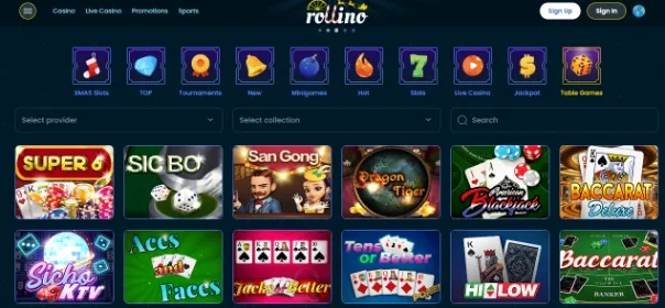Table games at Rollino Casino