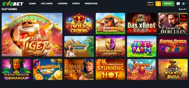 Casino games available at Evobet Casino