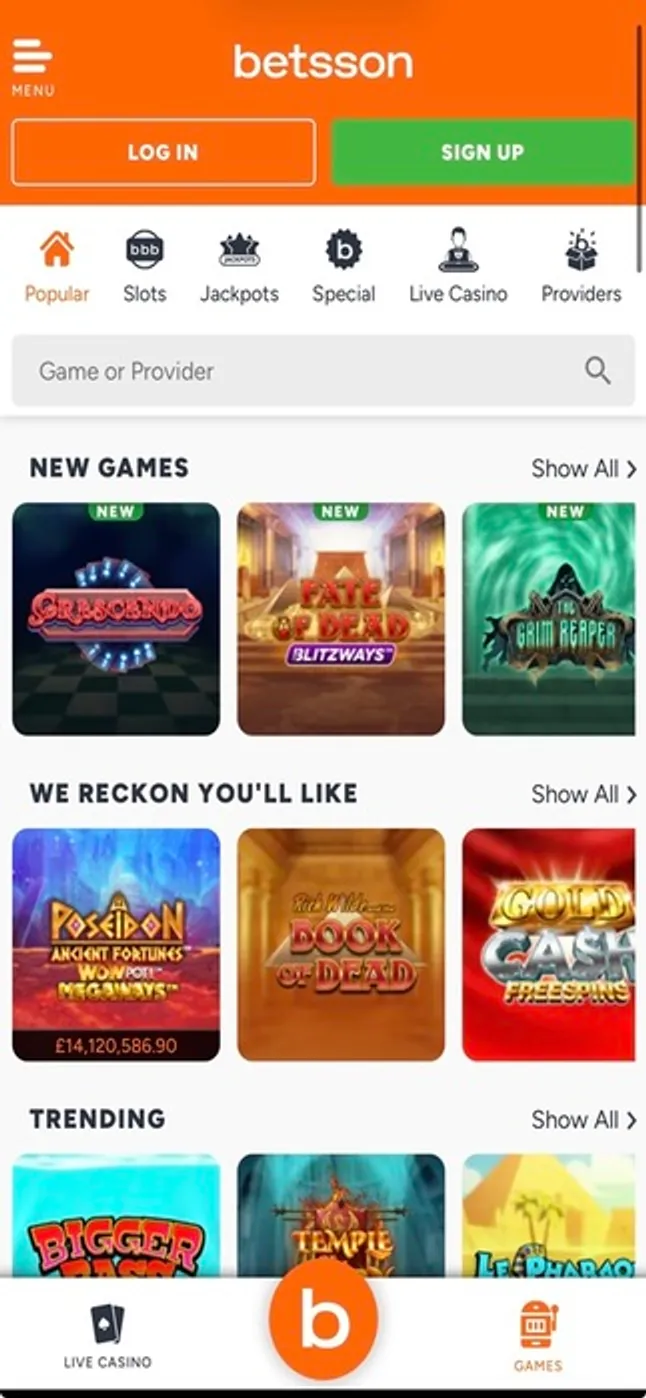 Betsson casino mobile