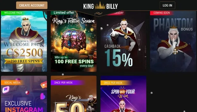 What bonuses does King Billy Casino offer?