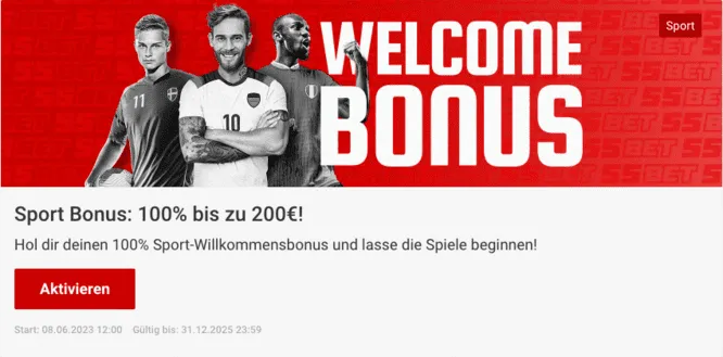 55Bet Sportwetten Willkommensbonus