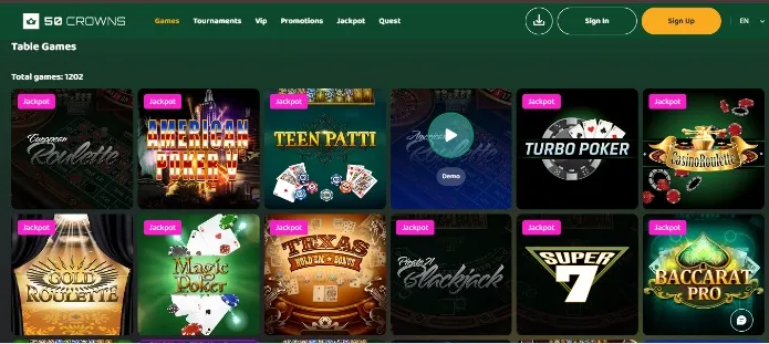 50 Crowns Casino table games