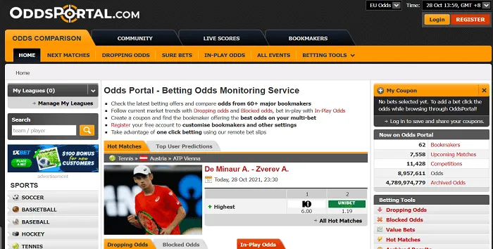 ブックメーカーの分析サイト「odds portal」