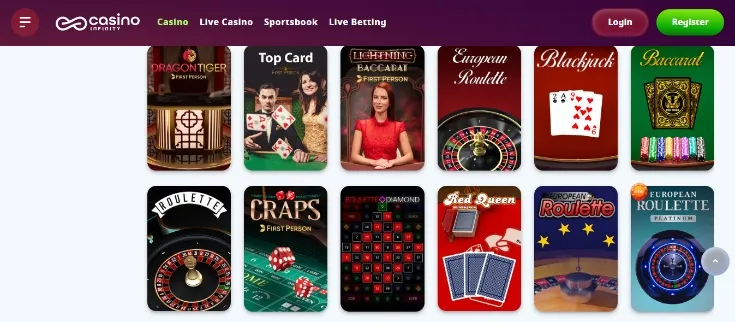 Casino Infinity table games