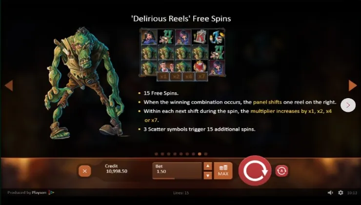 Details of the Delirious Reels Free Spins round